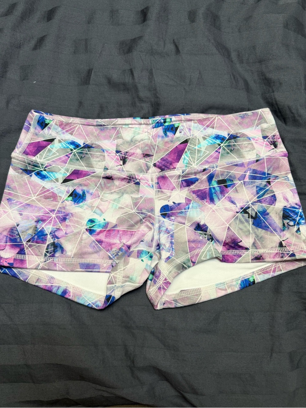 Fleo Purple Blue Geometric Floral Athletic Shorts